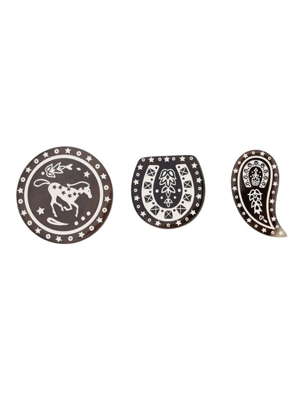 Hermes Pin Badge 3 Point Set Cheval de Cour Buffalo Horn